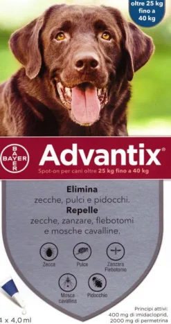 Advantix Spot On 4 Pipette 4 ml Cani da 25 Kg fino a 40 Kg