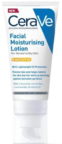 Cerave Crema Viso Idratante per pelli secche SPF 50 tubo 52 ml