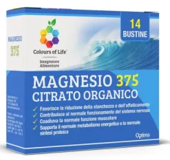 OPTIMA NATURALS MAGNESIO 375 CITRATO ORGANICO COLOURS 14 BUSTINE